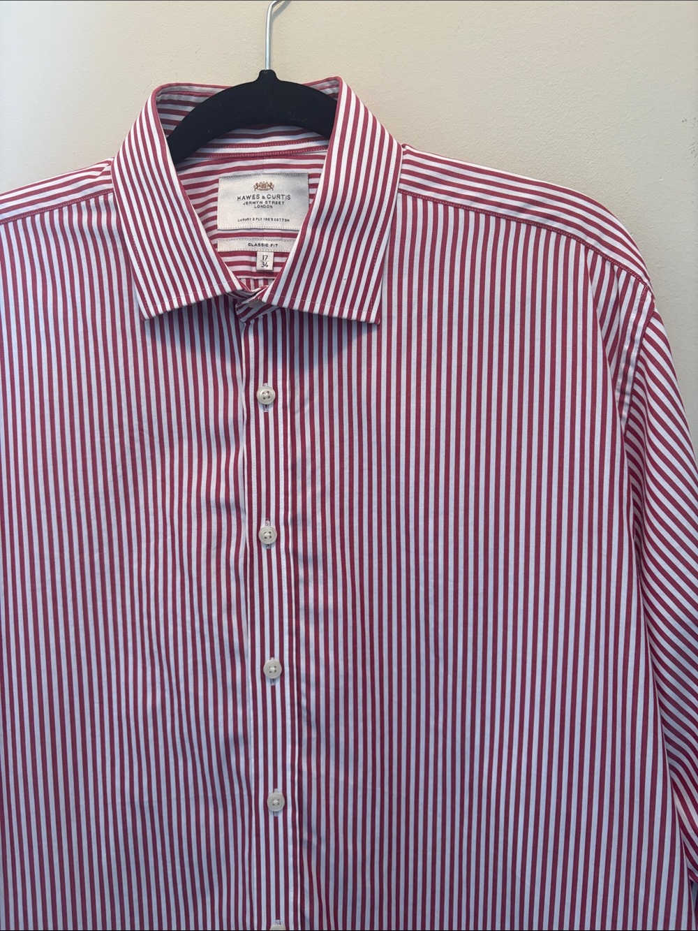 Hawes & Curtis Classic Fit Red & White Stripe Dress Shirt 17/34